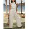 imageCUPSHE Women Floral Summer Maxi Jumpsuit with Pocket Mock Neck Elastic Waist Wide Leg Business Wedding Casual Holiday DressyBeige