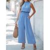 imageCUPSHE Women Floral Summer Maxi Jumpsuit with Pocket Mock Neck Elastic Waist Wide Leg Business Wedding Casual Holiday DressyBlue