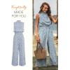 imageCUPSHE Women Floral Summer Maxi Jumpsuit with Pocket Mock Neck Elastic Waist Wide Leg Business Wedding Casual Holiday DressyBlue Floral