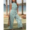 imageCUPSHE Women Floral Summer Maxi Jumpsuit with Pocket Mock Neck Elastic Waist Wide Leg Business Wedding Casual Holiday DressyGreen Floral