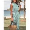 imageCUPSHE Women Floral Summer Maxi Jumpsuit with Pocket Mock Neck Elastic Waist Wide Leg Business Wedding Casual Holiday DressyGreen Floral