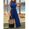 imageCUPSHE Women Floral Summer Maxi Jumpsuit with Pocket Mock Neck Elastic Waist Wide Leg Business Wedding Casual Holiday DressyNavy Blue