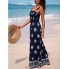 imageCUPSHE Women Paisley Summer Jumpsuits Beach Vacation Square Neck Sleeveless Smocked High Waist Wide Leg JumpsuitNavy Blue