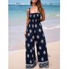 imageCUPSHE Women Paisley Summer Jumpsuits Beach Vacation Square Neck Sleeveless Smocked High Waist Wide Leg JumpsuitNavy Blue