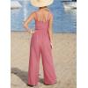 imageCUPSHE Women Paisley Summer Jumpsuits Beach Vacation Square Neck Sleeveless Smocked High Waist Wide Leg JumpsuitPink