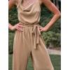 imageCUPSHE Women Wide Leg Jumpsuit Wide Leg Cowl Neck Waist Tie Straight Leg Casual Dressy Outfits