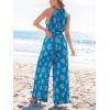 imageCUPSHE Womens Casual Loose Overalls Jumpsuits High Neck Sleeveless Wide Leg Boho One Piece Rompers With PocketsFloral Blue