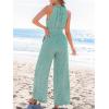 imageCUPSHE Womens Casual Loose Overalls Jumpsuits High Neck Sleeveless Wide Leg Boho One Piece Rompers With PocketsGreen