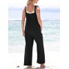 imageCUPSHE Womens Casual Loose Overalls Jumpsuits Sleeveless Overall Scoop Neck Button Front Outfit Casual Beach GreenBlack