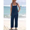 imageCUPSHE Womens Casual Loose Overalls Jumpsuits Sleeveless Overall Scoop Neck Button Front Outfit Casual Beach GreenDark Blue
