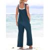 imageCUPSHE Womens Casual Loose Overalls Jumpsuits Sleeveless Overall Scoop Neck Button Front Outfit Casual Beach GreenDark Blue