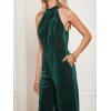 imageCUPSHE Womens Corduroy Jumpsuit Halter Neck Sleeveless Straight Leg Rompers High Waist Party Dressy Jumpsuits 2025Green