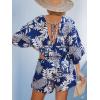 imageCUPSHE Womens Jumpsuits Boho Short Sleeve V Neck Wide Leg Overall Tie Outfit Casual BeachNavy Floral