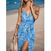 imageCUPSHE Womens Jumpsuits Floral Tropical Wide Leg Jumpsuit Sleeveless Overall V Neck Outfit CasualBlue