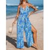 imageCUPSHE Womens Jumpsuits Floral Tropical Wide Leg Jumpsuit Sleeveless Overall V Neck Outfit CasualBlue