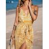 imageCUPSHE Womens Jumpsuits Floral Tropical Wide Leg Jumpsuit Sleeveless Overall V Neck Outfit CasualYellow Floral