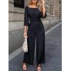 imageCUPSHE Womens One Piece Jumpsuits Dressy 34 Sleeve Square Neck Overalls Wide Leg Pants Rompers Vacation OutfitsBlack