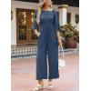 imageCUPSHE Womens One Piece Jumpsuits Dressy 34 Sleeve Square Neck Overalls Wide Leg Pants Rompers Vacation OutfitsNavy Blue