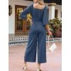 imageCUPSHE Womens One Piece Jumpsuits Dressy 34 Sleeve Square Neck Overalls Wide Leg Pants Rompers Vacation OutfitsNavy Blue