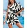imageCUPSHE Womens One Shoulder Romper 34 Sleeve Wide Leg Mini Jumpsuit Short Draped Bodice Romper Casual Summer Loose OutfitBlack White