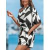 imageCUPSHE Womens One Shoulder Romper 34 Sleeve Wide Leg Mini Jumpsuit Short Draped Bodice Romper Casual Summer Loose OutfitBlack White