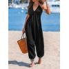 imageCUPSHE Womens Plunge Halter Sleeveless Pleated Long Romper Knit Jogger Maxi Jumpsuit with PocketsAblack