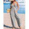 imageCUPSHE Womens Plunge Halter Sleeveless Pleated Long Romper Knit Jogger Maxi Jumpsuit with PocketsBlack Striped