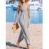 imageCUPSHE Womens Plunge Halter Sleeveless Pleated Long Romper Knit Jogger Maxi Jumpsuit with PocketsBlack Striped