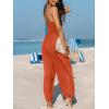 imageCUPSHE Womens Plunge Halter Sleeveless Pleated Long Romper Knit Jogger Maxi Jumpsuit with PocketsBurnt Orange