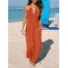 imageCUPSHE Womens Plunge Halter Sleeveless Pleated Long Romper Knit Jogger Maxi Jumpsuit with PocketsBurnt Orange