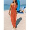 imageCUPSHE Womens Plunge Halter Sleeveless Pleated Long Romper Knit Jogger Maxi Jumpsuit with PocketsBurnt Orange