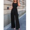imageCUPSHE Womens Romper Sleeveless Crew Neck Waist Cutout Wide Leg Maxi Jumpsuit Outfit Casual DressyBlack