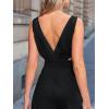 imageCUPSHE Womens Romper Sleeveless Crew Neck Waist Cutout Wide Leg Maxi Jumpsuit Outfit Casual DressyBlack