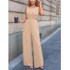 imageCUPSHE Womens Romper Sleeveless Crew Neck Waist Cutout Wide Leg Maxi Jumpsuit Outfit Casual DressyKhaki