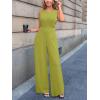 imageCUPSHE Womens Romper Sleeveless Crew Neck Waist Cutout Wide Leg Maxi Jumpsuit Outfit Casual DressyLime Green