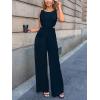 imageCUPSHE Womens Romper Sleeveless Crew Neck Waist Cutout Wide Leg Maxi Jumpsuit Outfit Casual DressyNavy