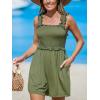 imageCUPSHE Womens Romper Square Neck Ruffled Jumpsuits Smocked Bodice Overall Sleeveless Outfit Casual
