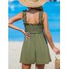 imageCUPSHE Womens Romper Square Neck Ruffled Jumpsuits Smocked Bodice Overall Sleeveless Outfit Casual