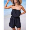 imageCUPSHE Womens Romper Strapless OffShoulder Floral Sleeveless Wide leg Jumpsuit Outfit Casual Beachwear VacationBlack