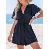 imageCUPSHE Womens Romper V Neck Short Sleeve Wide Leg Waist Jumpsuit Casual Elegant Outfit Beach VacationNavy