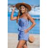 imageCUPSHE Womens Strapless Short Rompers One Piece HighWaist Jumpsuit Blue and White StripesBlue