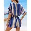 imageCUPSHE Womens Summer Dressy Casual Fashion Romper V Neck Smocked Waist Tie Dye Lace Up Jumpsuit Beach Blue Outfits