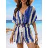 imageCUPSHE Womens Summer Dressy Casual Fashion Romper V Neck Smocked Waist Tie Dye Lace Up Jumpsuit Beach Blue Outfits