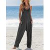 imageCUPSHE Womens Summer Jumpsuit Sleeveless Casual Loose Fit Knit Scoop Neck Wide Leg Pockets Long Romper One Piece VacationDark Grey