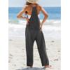 imageCUPSHE Womens Summer Jumpsuit Sleeveless Casual Loose Fit Knit Scoop Neck Wide Leg Pockets Long Romper One Piece VacationDark Grey