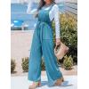 imageCUPSHE Womens Summer One Piece Jumpsuits Sleeveless Button Wide Leg Overalls Loose Rompers with Pockets Vacation OutfitsBlue