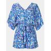 imageCUPSHE Womens Summer Romper Lace Up Printed Half Sleeves Casual Wide leg Vacation Outfit Mini One Piece JumpsuitBlue