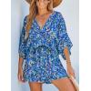 imageCUPSHE Womens Summer Romper Lace Up Printed Half Sleeves Casual Wide leg Vacation Outfit Mini One Piece JumpsuitBlue