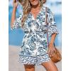 imageCUPSHE Womens Summer Wide Leg Rompers V Neck Short Sleeve Overall Jumpsuit Beach Vacation OutfitFloral Blue