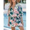 imageCUPSHE Womens Summer Wide Leg Rompers V Neck Short Sleeve Overall Jumpsuit Beach Vacation OutfitFloral Green